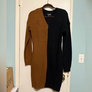 Say What? Black and Brown Long Sleeve Dress